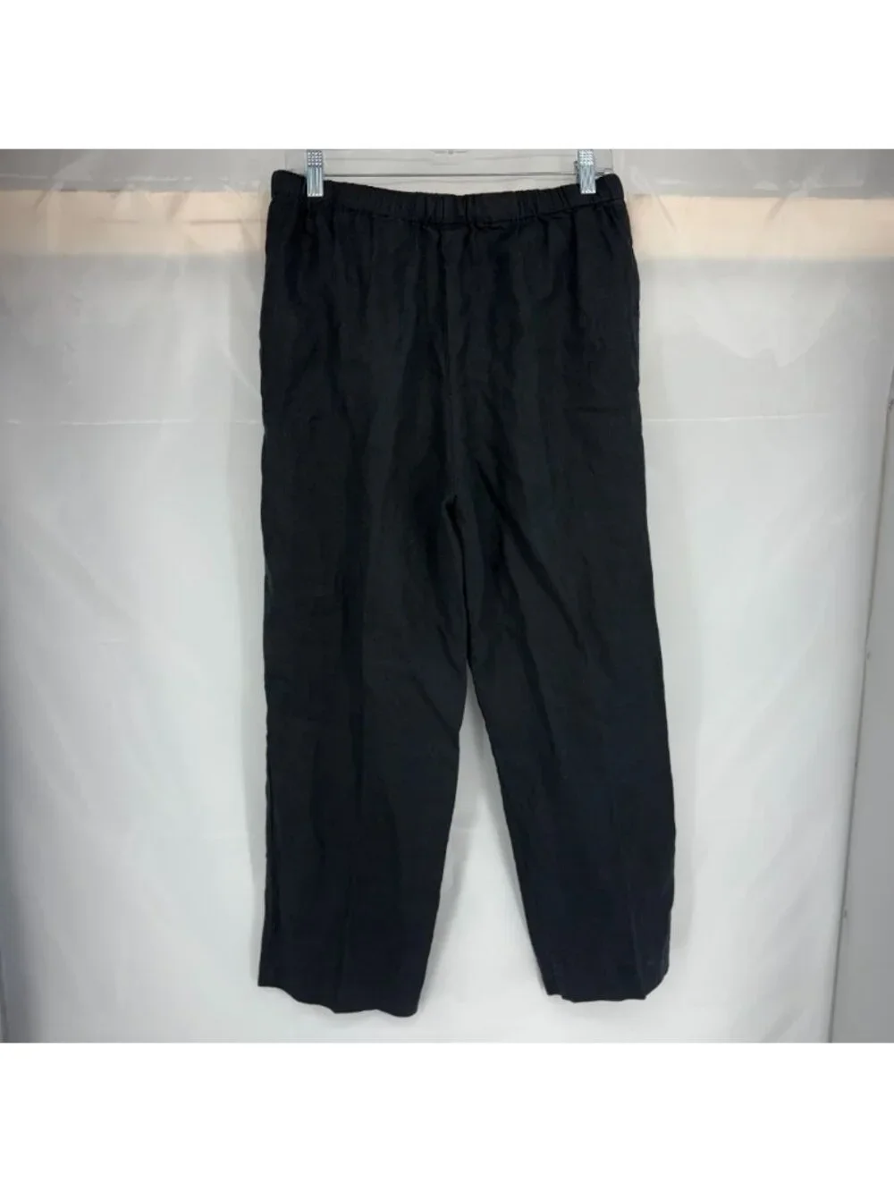 Quince Women M 100% Linen Pajama Pants Pull On Black Stretch Waist Breathable